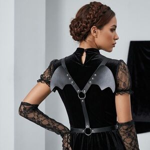Gothic Black Faux Leather Bat Wing/Body Harness Belt